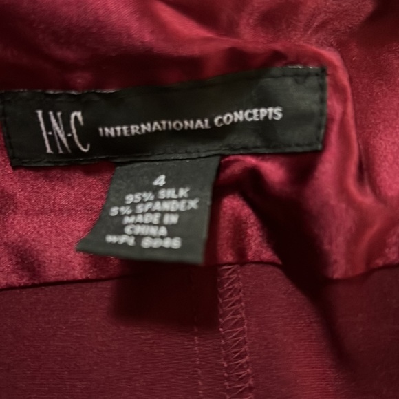 INC silk burgundy, button-down, short sleeve career blouse, top size 4 - Picture 2 of 2